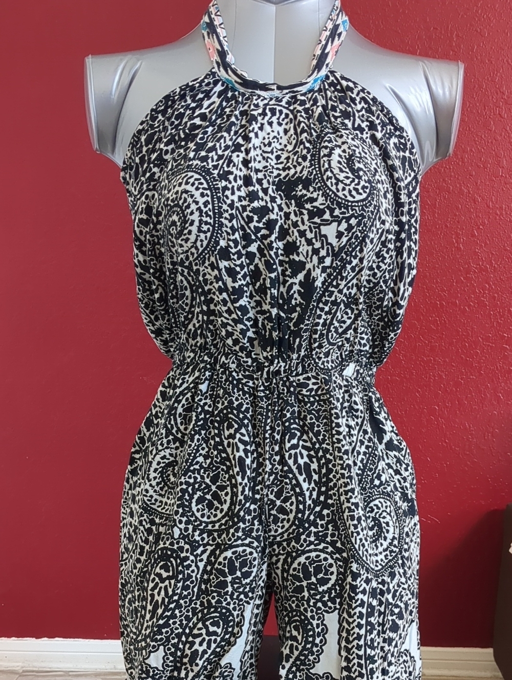 Black & White Paisley Halter Romper/Jumpsuit